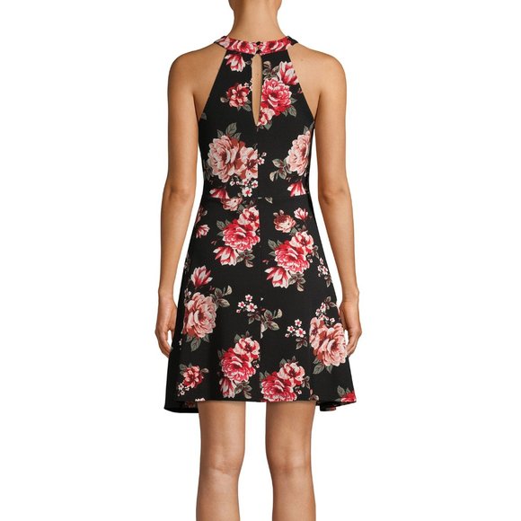 CLOSET CLOSING 7/31 No Boundaries Halter Neck Black Floral Dress Small - Picture 7 of 8